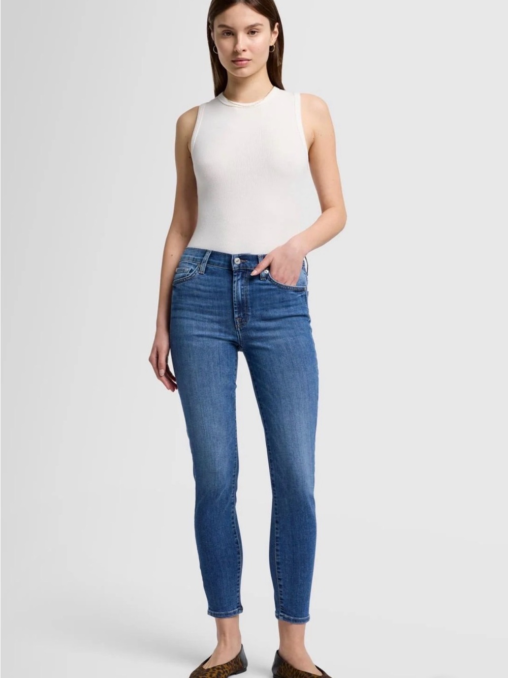 7 For All Mankind Mid-Rise Blue Ankle Skinny Jeans
